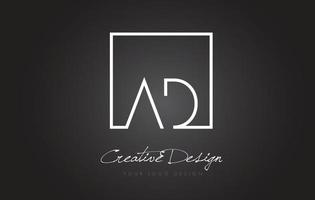 AD Square Frame Letter Logo Design with Black and White Colors. vector