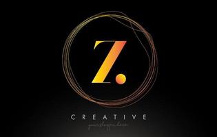 Gold Artistic Z Letter Logo Design With Creative Circular Wire Frame around it vector