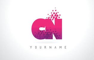 CN C N Letter Logo with Pink Purple Color and Particles Dots Design. vector