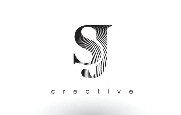 SJ Logo Design With Multiple Lines and Black and White Colors.
