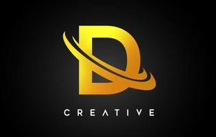 Golden Letter D Logo. D Letter Design Vector with Golden Gray Swash Vector