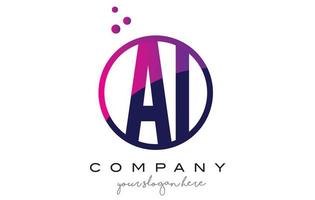 AI A I Circle Letter Logo Design with Purple Dots Bubbles vector