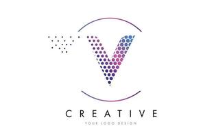 V Pink Magenta Dotted Bubble Letter Logo Design Vector
