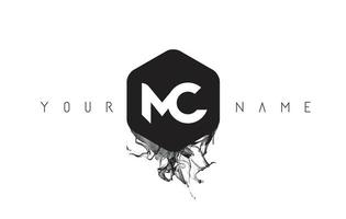 Diseño de logotipo de letra mc con derrame de tinta negra vector