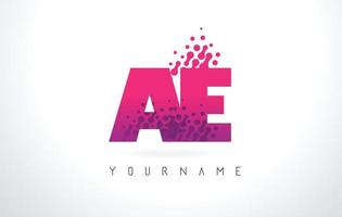 Logotipo de letra AE ad con diseño de puntos de partículas y color rosa púrpura. vector