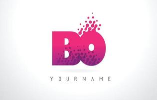 BO B O Letter Logo with Pink Purple Color and Particles Dots Design. vector