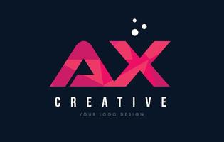Logotipo de letra ax ax con concepto de triángulos rosa púrpura low poly vector
