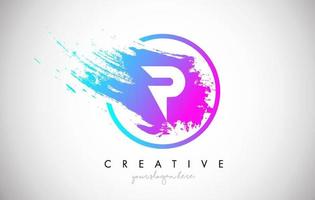 P Artistic Brush Letter Logo Design in Purple Blue Colors Vector