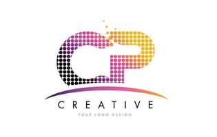 CP C P Letter Logo Design with Magenta Dots and Swoosh vector