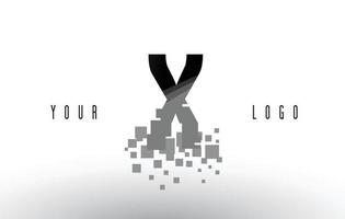 Logotipo de letra x pixel con cuadrados negros rotos digitales vector