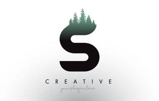 Creative S Letter Logo Idea With Pine Forest Trees. Letter S Design With Pine Tree on Top vector