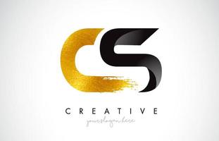 CS Letter Design with Black Golden Brush Stroke and Modern Look. vector