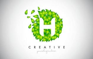 H Green Leaf Logo Design Eco Logo With Multiple Leafs Blowing in the Wind Icon Vector. vector