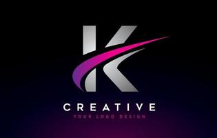 Creative K Letter Logo Design with Swoosh Icon Vector. vector