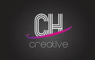 CH C H Letter Logo with Lines Design And Purple Swoosh. vector