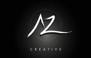AZ A Z Brushed Letter Logo Design with Creative Brush Lettering Texture and Hexagonal Shape vector