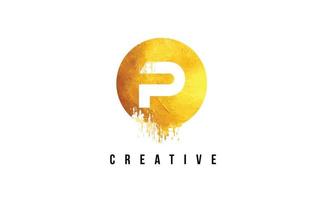 P Gold Letter Logo Design with Round Circular Golden Texture. vector