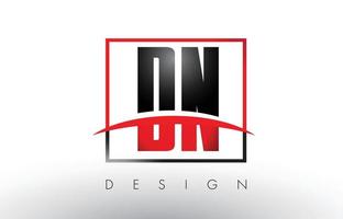 Letras de logotipo dn dn con colores rojo y negro y swoosh. vector