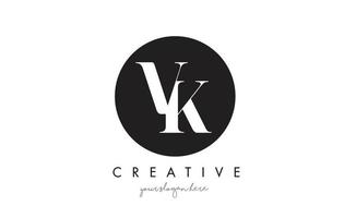 VK Letter Logo Design with Black Circle and Serif Font. vector