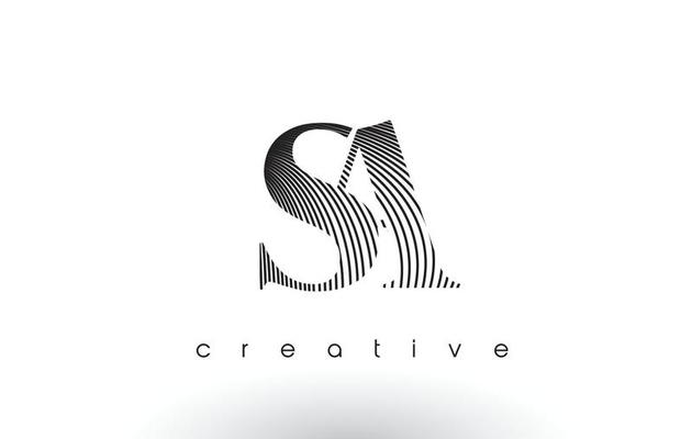 SA Logo Design With Multiple Lines and Black and White Colors.