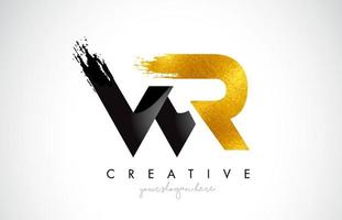 WR Letter Design with Black Golden Brush Stroke and Modern Look. vector