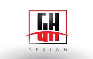 GH G H Logo Letters with Red and Black Colors and Swoosh. vector