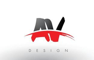 AV A V Brush Logo Letters with Red and Black Swoosh Brush Front vector