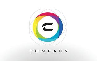 C Letter Logo with Rainbow Circle Design. vector