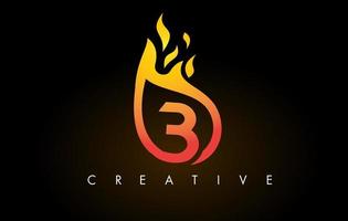 Flame B Letter Logo Design Icon with Orange Yellow Colors and Flames vector