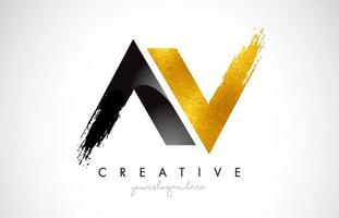 AV Letter Design with Black Golden Brush Stroke and Modern Look. vector