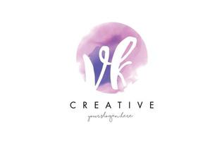 VK Watercolor Letter Logo Design with Purple Brush Stroke. vector