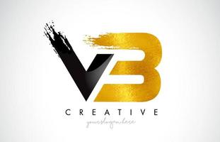 VB Letter Design with Black Golden Brush Stroke and Modern Look. vector