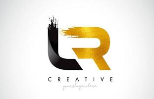 LR Letter Design with Black Golden Brush Stroke and Modern Look. vector