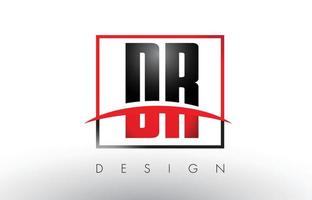 dr dr logo letras con colores rojo y negro y swoosh. vector