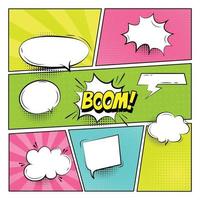 Cartoon comic backgrounds set. Speech bubble. Comics book colorful poster with halftone elements. Retro Pop Art style vector