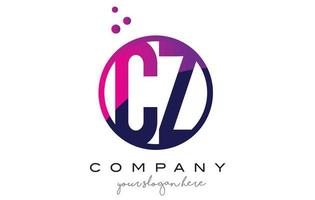 CZ C Z Circle Letter Logo Design with Purple Dots Bubbles vector