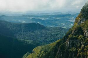 Fortaleza Canyon with steep rocky cliffs covered by thick forest and river in the bottom near Cambara do Sul. A small country town in southern Brazil with amazing natural tourist attractions. photo