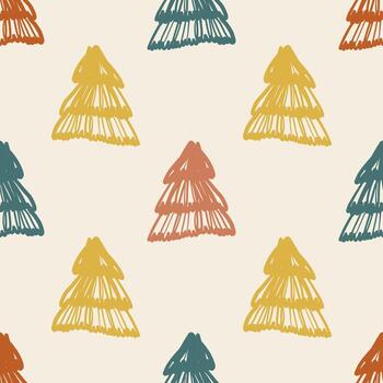 seamless multicolour hand draw pine tree pattern background vector