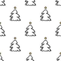 seamless minimal hand draw christmas pine tree with golden star pattern background vector