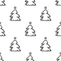 seamless minimal hand draw christmas pine tree with golden star pattern background vector