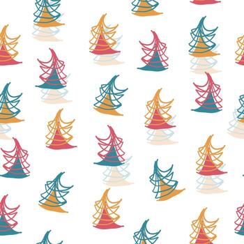 seamless multicolur hand draw christmas pattern background with layer pine tree vector