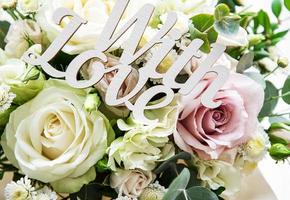 Bouquet of fresh pink and white roses photo