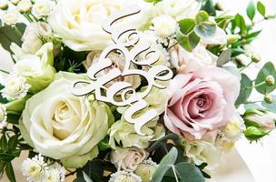 Bouquet of fresh pink and white roses photo