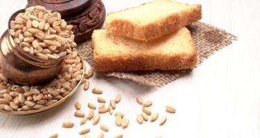 Crunchy Rusk or Toast for healthy life with wheat for breakfast. photo
