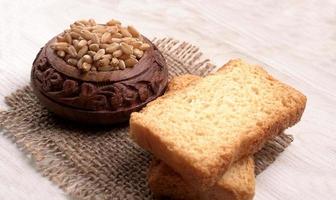 Crunchy Rusk or Toast for healthy life with wheat for breakfast. photo