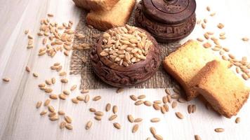 Crunchy Rusk or Toast for healthy life with wheat for breakfast. photo