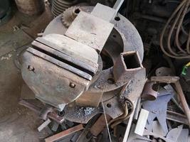 old bench vise tool a workbench in workshop photo