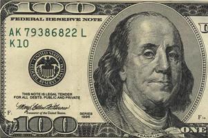 Estados Unidos billete de cien dólares closeup foto