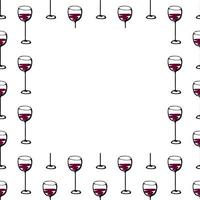 Seamless doodle pattern frame with wine glass. Vector sketch illustration square border.