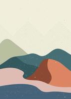 naturaleza abstracta, mar, cielo y paisaje de montaña. Fondo de paisaje geométrico en estilo asiático japonés. ilustración vectorial vector